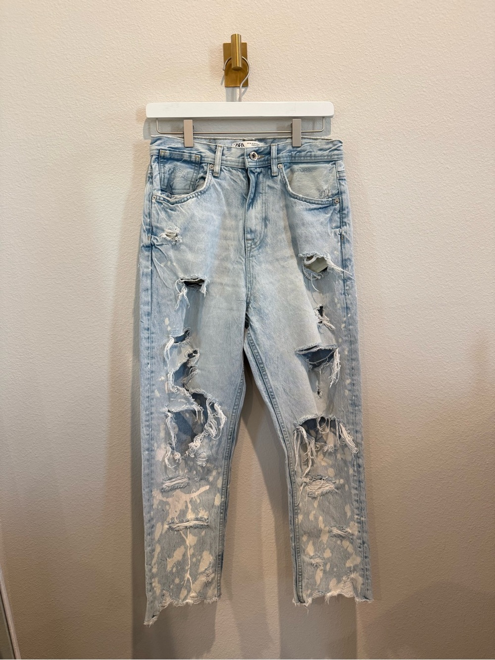 Zara Distressed Ripped Bleach Splatter Jeans Size 28